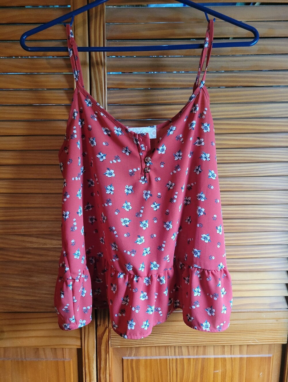 Hippie Rose Rust Red Floral Spaghetti Strap Peplum Tank